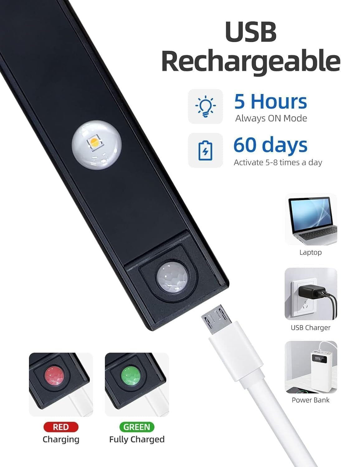 3 Light Modes Rechargeable LED Under
Cabinet Lights Motion Sensor Light