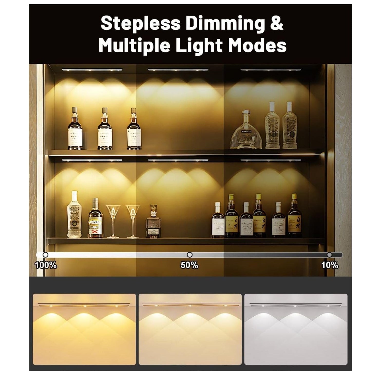 3 Light Modes Rechargeable LED Under
Cabinet Lights Motion Sensor Light