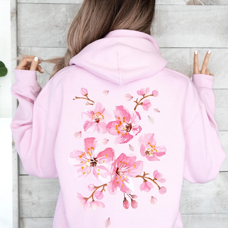 Cherry Blossom Hoodie Sakura Sweatshirt Flower Aesthetic Floral Top Japanese Streetwear Festival Sweater Travel Clothing Nature Stuff Comfy