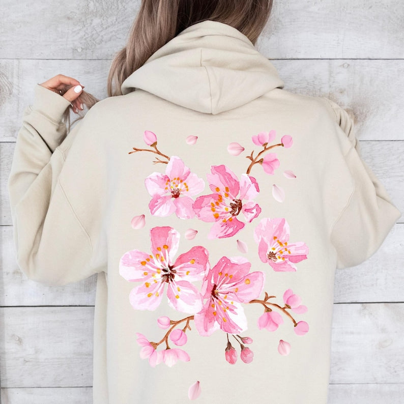 Cherry Blossom Hoodie Sakura Sweatshirt Flower Aesthetic Floral Top Japanese Streetwear Festival Sweater Travel Clothing Nature Stuff Comfy