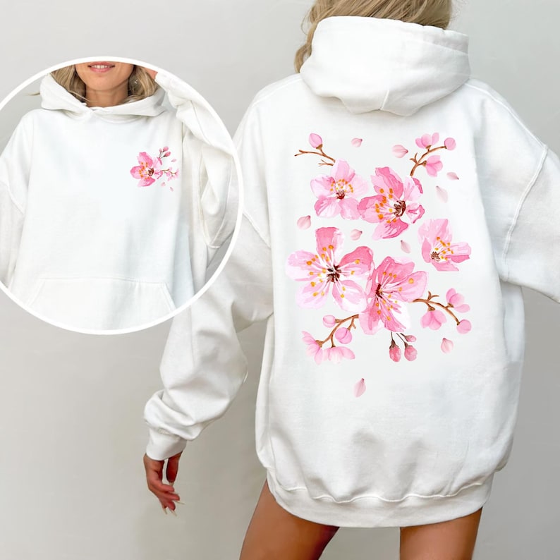 Cherry Blossom Hoodie Sakura Sweatshirt Flower Aesthetic Floral Top Japanese Streetwear Festival Sweater Travel Clothing Nature Stuff Comfy