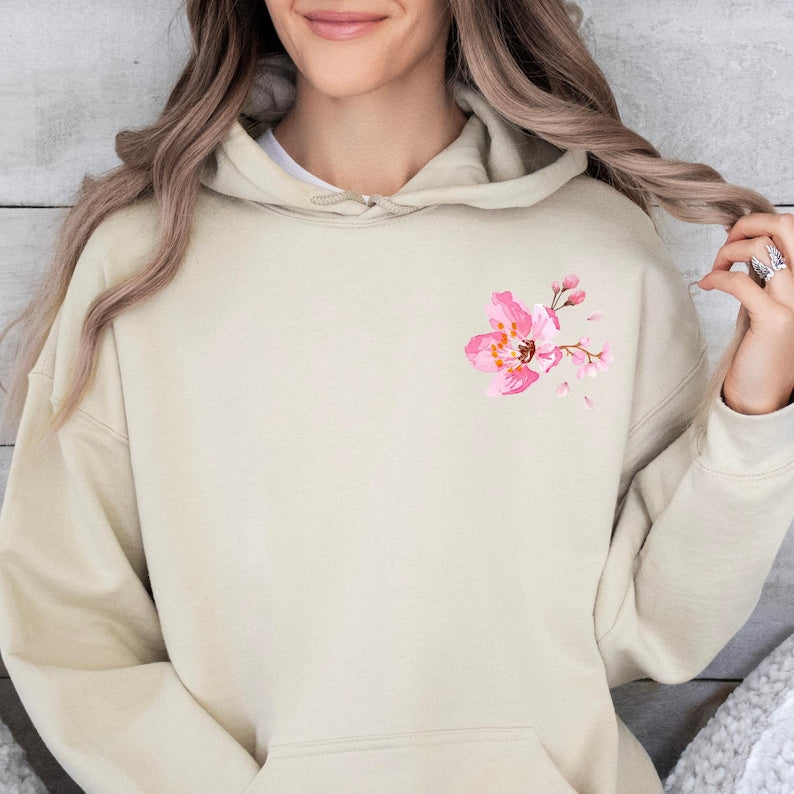 Cherry Blossom Hoodie Sakura Sweatshirt Flower Aesthetic Floral Top Japanese Streetwear Festival Sweater Travel Clothing Nature Stuff Comfy
