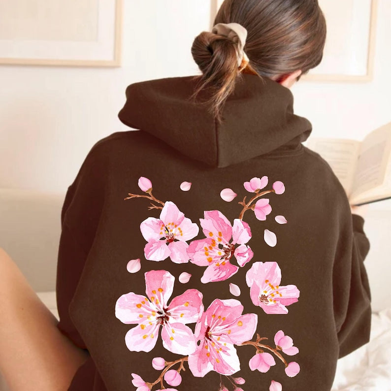 Cherry Blossom Hoodie Sakura Sweatshirt Flower Aesthetic Floral Top Japanese Streetwear Festival Sweater Travel Clothing Nature Stuff Comfy