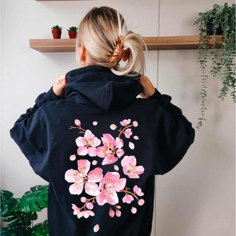Cherry Blossom Hoodie Sakura Sweatshirt Flower Aesthetic Floral Top Japanese Streetwear Festival Sweater Travel Clothing Nature Stuff Comfy