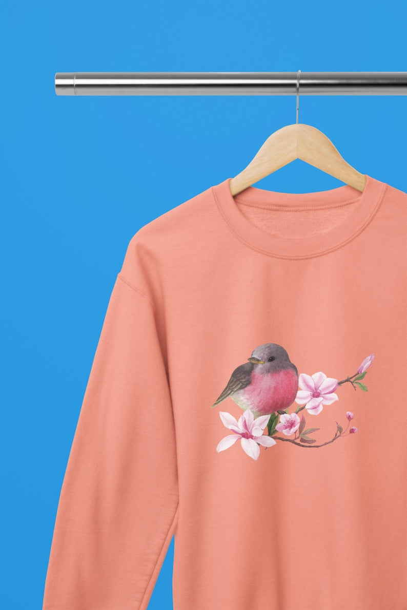 Sakura Cherry Blossom Bird Hoodie, Sweatshirt & Tee - Spring Flowers Pink Vibes OOTD Shirt for Stylish Spring Outfits