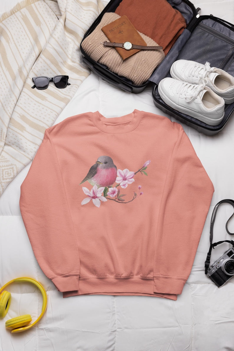 Sakura Cherry Blossom Bird Hoodie, Sweatshirt & Tee - Spring Flowers Pink Vibes OOTD Shirt for Stylish Spring Outfits